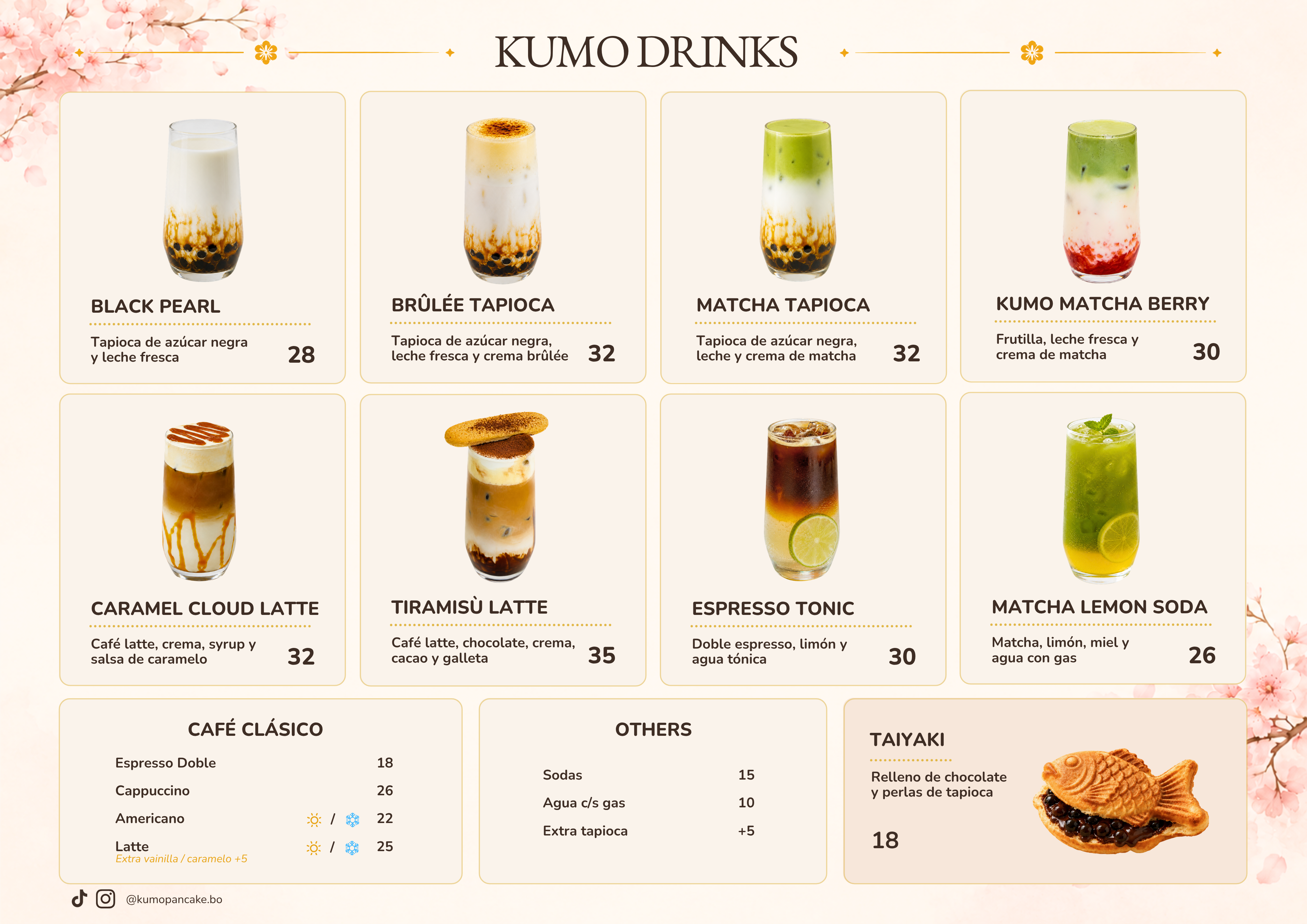 Menú de bebidas KUMO